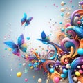 magical abstract background with small colorful splashes of paint with butterfly and flowers, space for text Royalty Free Stock Photo