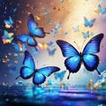 magical abstract background with small colorful splashes of paint with butterfly and flowers, space for text Royalty Free Stock Photo