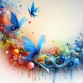 magical abstract background with small colorful splashes of paint with butterfly and flowers, space for text Royalty Free Stock Photo