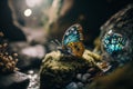 Magical Adventure: Insect and Butterfly Discover Hidden Fairy Village near Waterfall in Bokeh and Unreal Engine 5