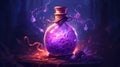 Magical alchemical mystic potion, purple, close - up, league of legends.Generative AI