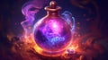 Magical alchemical mystic potion, purple, close - up, league of legends.Generative AI