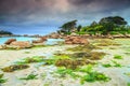 Magical Atlantic ocean coast with granite stones, Perros-Guirec, France Royalty Free Stock Photo