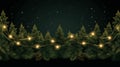 vector illustration of a border of lush green fir branches and golden lights
