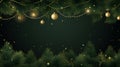 vector illustration of a border of lush green fir branches and golden lights