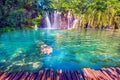 Magical beautiful, breathtaking scenic scenery with waterfalls in the national reserve in Plitvice, Croatia. Charming places