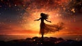 magical beautiful night artwork of a dancing woman, stars around Royalty Free Stock Photo