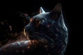 Magical black cat with galaxies spirals space nebulae stars smoke graphic