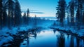 Magical Blue Hour: Tranquil River In Saariselka - 8k Resolution