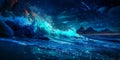 Magical Blue Ocean Wave Night Scenery Royalty Free Stock Photo