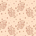 Magical boho snakes line art vintage style seamless pattern. Vector