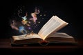 magical book, with its pages full of spells and enchantments, floating in the air
