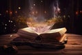magical book, with its pages full of spells and enchantments, floating in the air