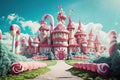 Magical candy castle, with peppermint buttresses, licorice spires, and a gumdrop path leading to the entrance