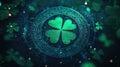 Magical celtic clover: illuminated green luck and intricate patterns. Happy St. Patrick's Day. Royalty Free Stock Photo