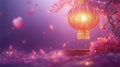 Magical cherry blossom lantern with floating petals and soft pink glow Royalty Free Stock Photo