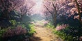Magical Cherry Blossom Path Stunning Nature Image Royalty Free Stock Photo