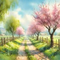 Magical Cherry Tree Path Royalty Free Stock Photo