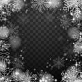 A magical Christmas background of snowflakes and sparkles. Falling snowflakes on a dark transparent background. Royalty Free Stock Photo