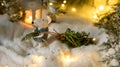 Magical Christmas decorations. A rat in a fur coat and with a Christmas tree in his hands Royalty Free Stock Photo