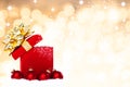 Magical Christmas Gift Background With Red Baubles Royalty Free Stock Photo