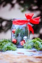 Magical Christmas market: Decoration with Christmas bauble on a wooden desk Royalty Free Stock Photo