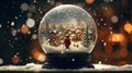 Magical Christmas scene with winter snow globe, sparkling lights Royalty Free Stock Photo