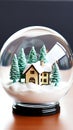 Magical Christmas Snow Globe: Enchanting House and Fir Trees Royalty Free Stock Photo