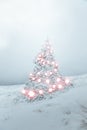 Magical Christmas tree with fairy tale light covered in deep snow Royalty Free Stock Photo