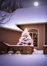 Magical Christmas Tree In the Snow with  moonrise Royalty Free Stock Photo
