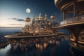 Moonlit Marvel: Mythical Floating City - Alien City