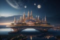 Moonlit Marvel: Mythical Floating City - Modern Metropolis