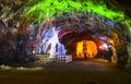 Magical colorful lighting inside Khewra salt mine Royalty Free Stock Photo