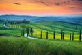 Famous Tuscany landscape with curved road and cypress, Italy, Europe Royalty Free Stock Photo
