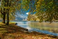 Magical colorful and vibrant autumn at the lake