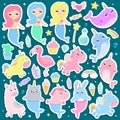 Magical creatures. Narwhal, unicorn mermaid,bunny mermaid, cat m