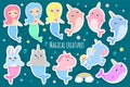 Magical creatures. Narwhal, unicorn mermaid,bunny mermaid, cat m