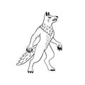 Magical creatures set. Mythological animal - werewolf. Doodle style black and white vector illustration isolated on