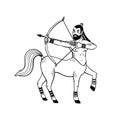 Magical creatures set. Mythological creature - centaur. Doodle style black and white vector illustration isolated on