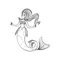 Magical creatures set. Mythological creature - mermaid. Doodle style black and white vector illustration isolated on