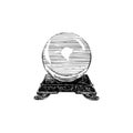 Magical crystal sphere, vector illustration in engraving style. Vintage pastiche of mystical symbol. Drawn sketch.