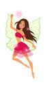 Magical cute fairy. Cartoon female character with butterfly wings flying, fantasy creature with magic stars, myth of Royalty Free Stock Photo