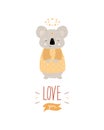 Magical - Cute hand drawn nursery poster with animal character Koala and lettering Love you. In Scandinavian style.