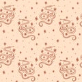 Magical cute snakes seamless pattern. Magic boho style. Vector art.