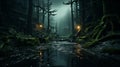 Magical Dark fairytale fantasy forest. Generative AI