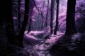 magical dark purple forest with undiscovered secret hiding place