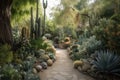 magical desert garden, filled with cacti, succulents, and other hardy flora