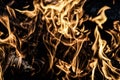 Magical design of bright orange flame close-up burns in the dark, toned grunge style background Royalty Free Stock Photo