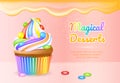 Magical desserts realistic vector product ads banner template