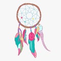 Magical dreamcatcher with sacred feathers to catch dreams pictogram icon Royalty Free Stock Photo